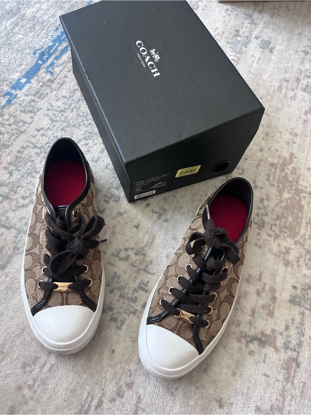 Coach Brown Signature Canvas Low-Top Sneakers with White Toe
